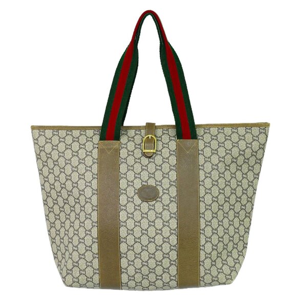GUCCI Sherry GG Plus Canvas Shoulder Tote Bag Beige Gold - Picture 1 of 15